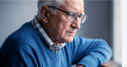Older adult in contemplative pose